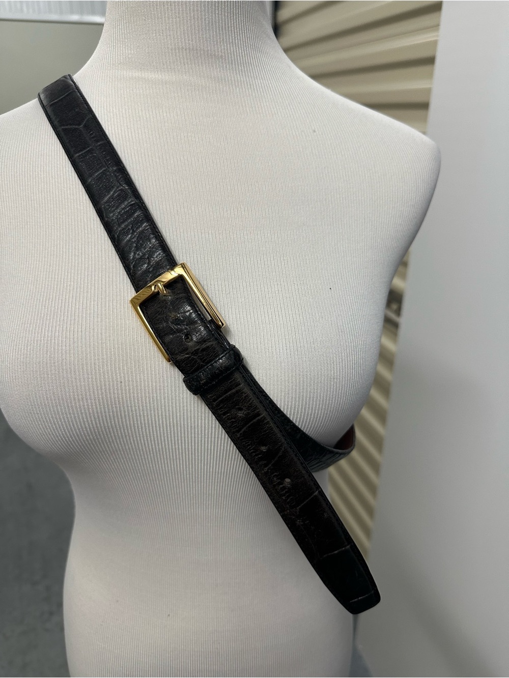Jos. A. Bank Black Leather Belt with Gold Buckle